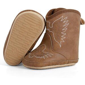 Infant Toddler Brown Embroidered Faux Leather Western Rubber Sole Tassel Booties